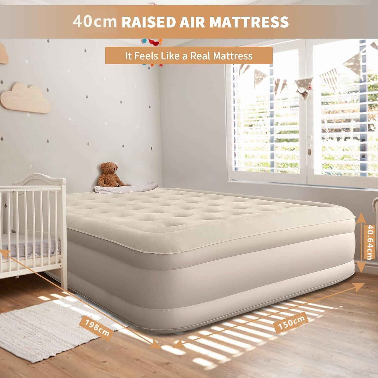 Camping Air Bed, 40CM Comfortable Thicken Automatic Air Mattress, Self-Stop Safe High-Speed Pump, Comfort Queen Size Double Airbed for Home, Camping, Guests, 2-Minute Inflation image number 2