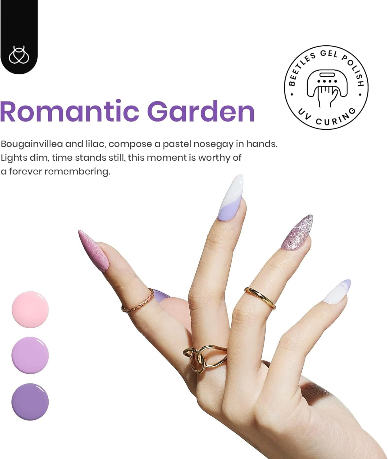 Beetles 6 Colors Gel Nail Polish Kit, Romantic Garden Pink Purple Glitter Gel Polish Milky White Soak off Nail Lamp Cured Nail Art image number 7