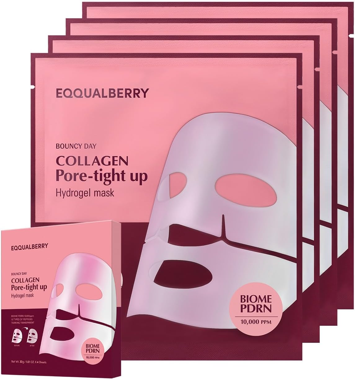 EQQUALBERRY Collagen Pore-Tight up Mask - PDRN & Low Molecular Collagen for Pore Minimizing and Firming | Korean Face Mask for Glass Skin, 4 Sheets, 1.01 OZ. image number 3