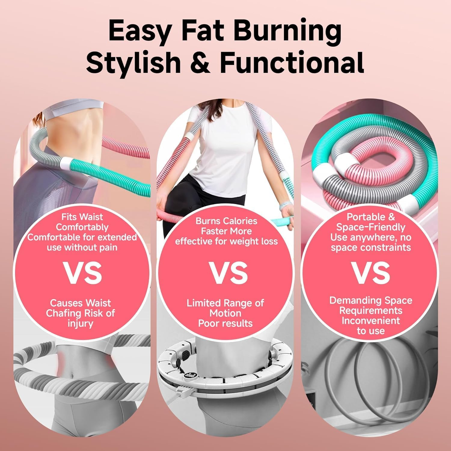 Weighted Soft Hula Circle for Adults - 3.3Lb Foldable Fitness Hoop, Portable Home Gym Adults Body Waist Slimming Exercise Equipment image number 3