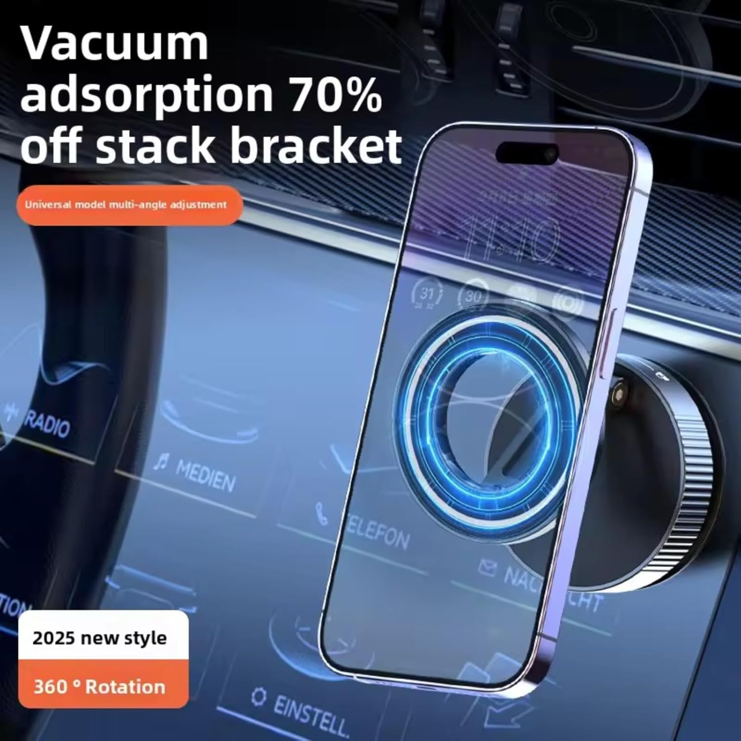 Smartphone Mount, Magnet Car Mount, Super Strong Magnetic Force of Vacuum Suction Cups,High-Grade Alloy Material, 360 Degree Rotating Base, Foldable image number 3