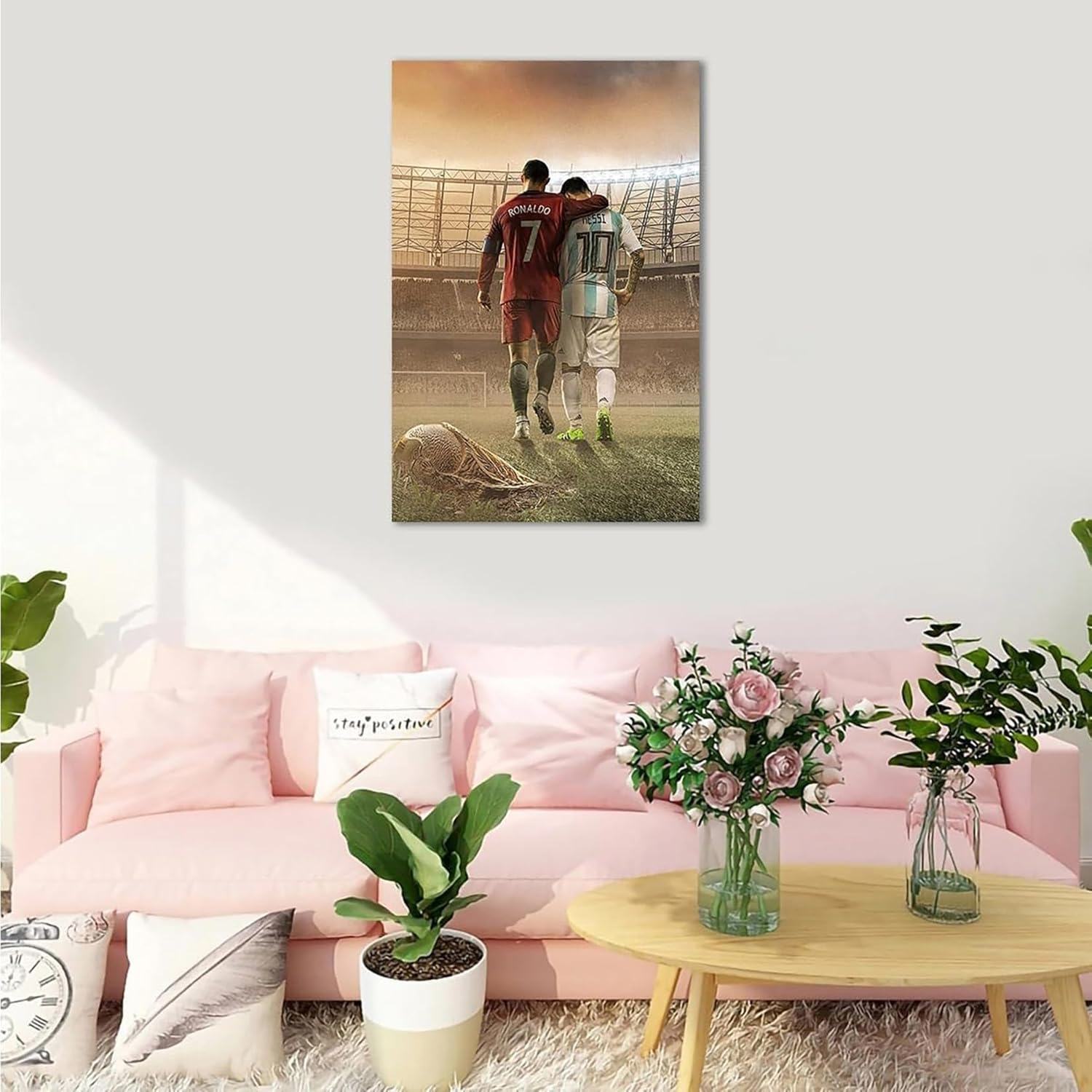 Inspirational Football Poster, Motivational Soccer Star Canvas Mofanmi Art Football Stars Cristiano Ronaldo and Lionel Messi Canvas Poster Art Wall Decor (12In&times;18In, Unframed, Messi and Ronaldo) image number 4