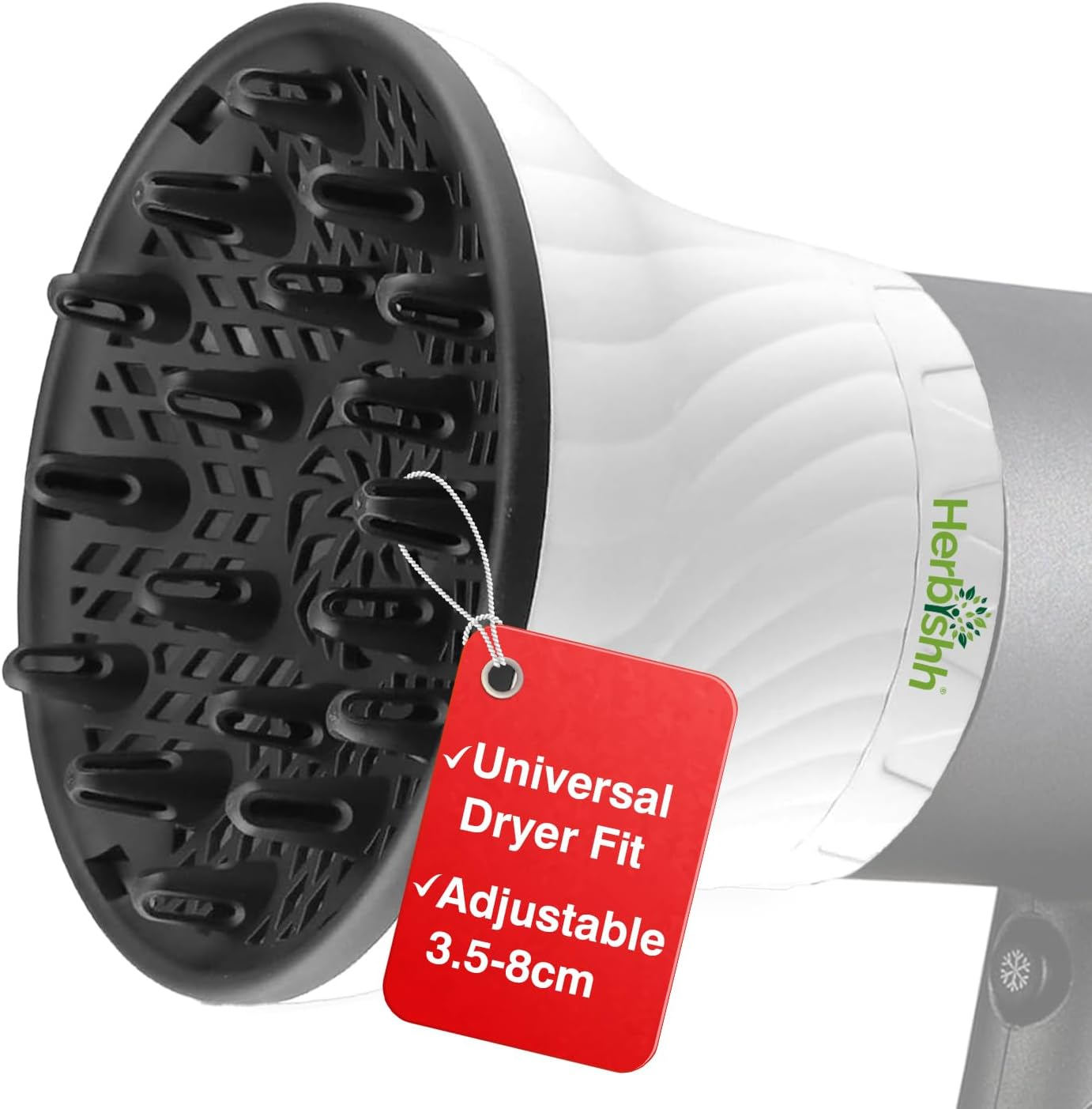 Herbishh Hair Dryer Diffuser Attachment for Even Heat Distribution, Universal Fit for Curly, Thick & Wavy Hair, Reduces Frizz & Adds Volume, Adjustable from 3.5 to 8 Cm (Black)