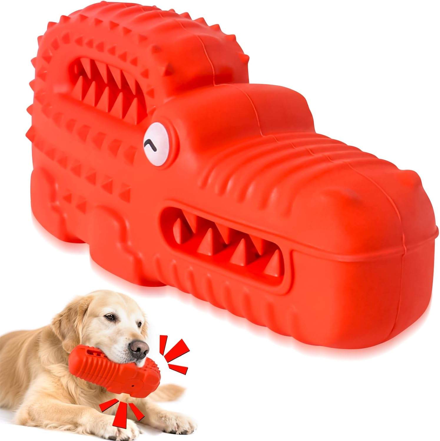 Super Tough Alligator Squeaky Chew Toys for Aggressive Chewers | Durable Rubber Dog Toys for Large Medium Small Dogs | Teeth Cleaning Chew Toy-Indestructible Dog Toy image number 1