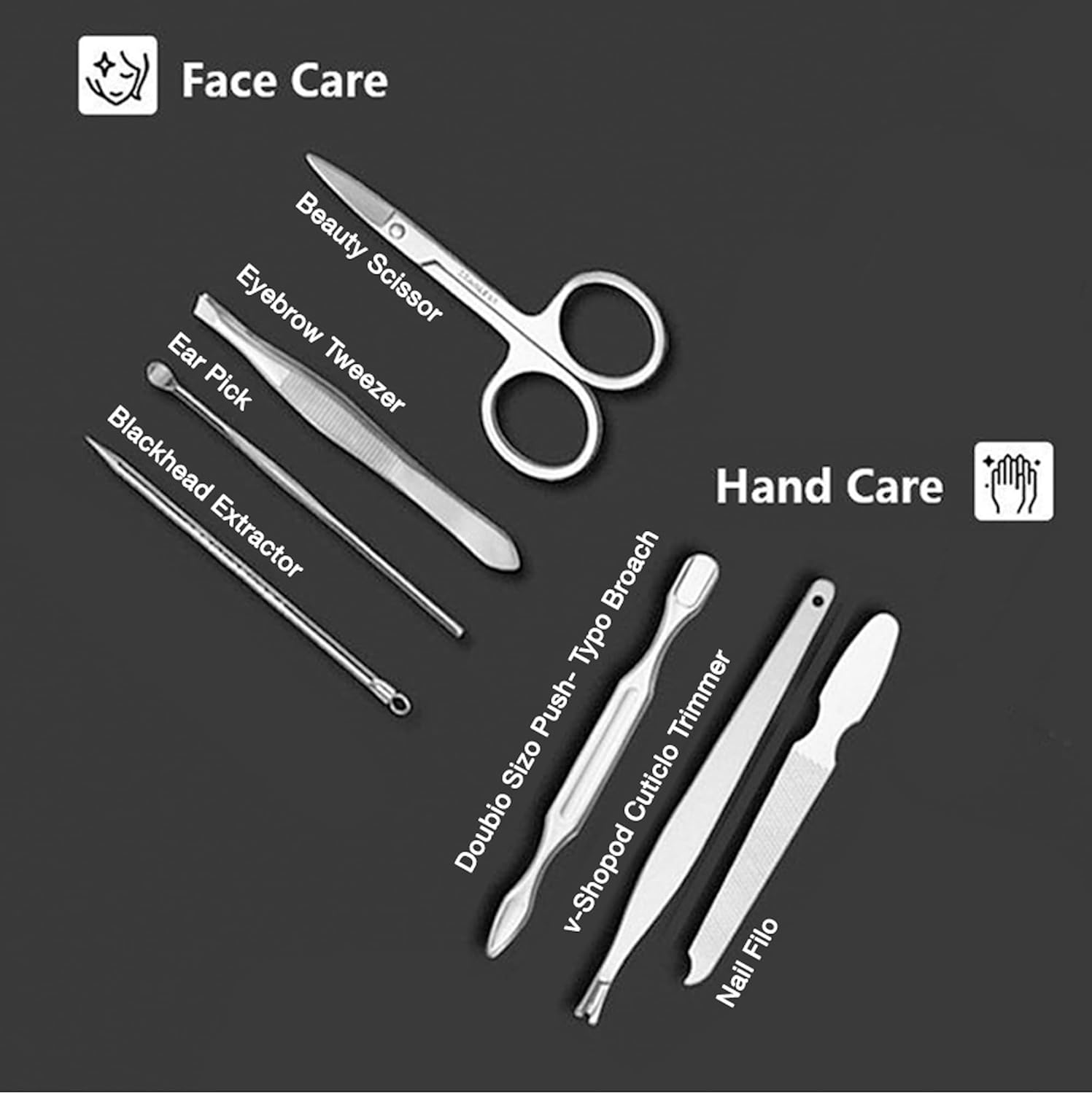 10Pcs Portable Nail Clipper Set Nail Scissors Grooming Kit Ear Spoon Tweezers Nail File Sharp Straight Curved Slant Cutting Blades Stainless Steel Pedicure Manicure Kit with Travel Case image number 3