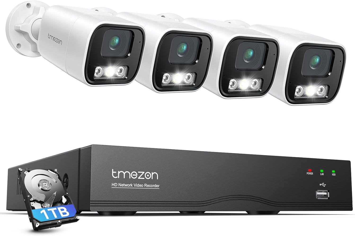 TMEZON Smart 4K 16CH Home Security Camera System, 4Pcs Wired 5MP Poe IP Cameras Outdoor with Person Vehicle Detection, 4K 16CH NVR with 1TB HDD for 24-7 Recording, ZR08PA AU+1TB (ZR08PA) image number 2
