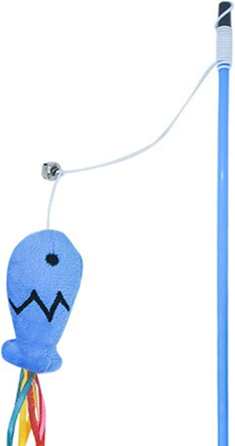Hehglng Blue Cat Wand Kitten Teaser Stick Portable Teaser Fish Design Safe Colorful Balls Cat Feather Toys image number 3