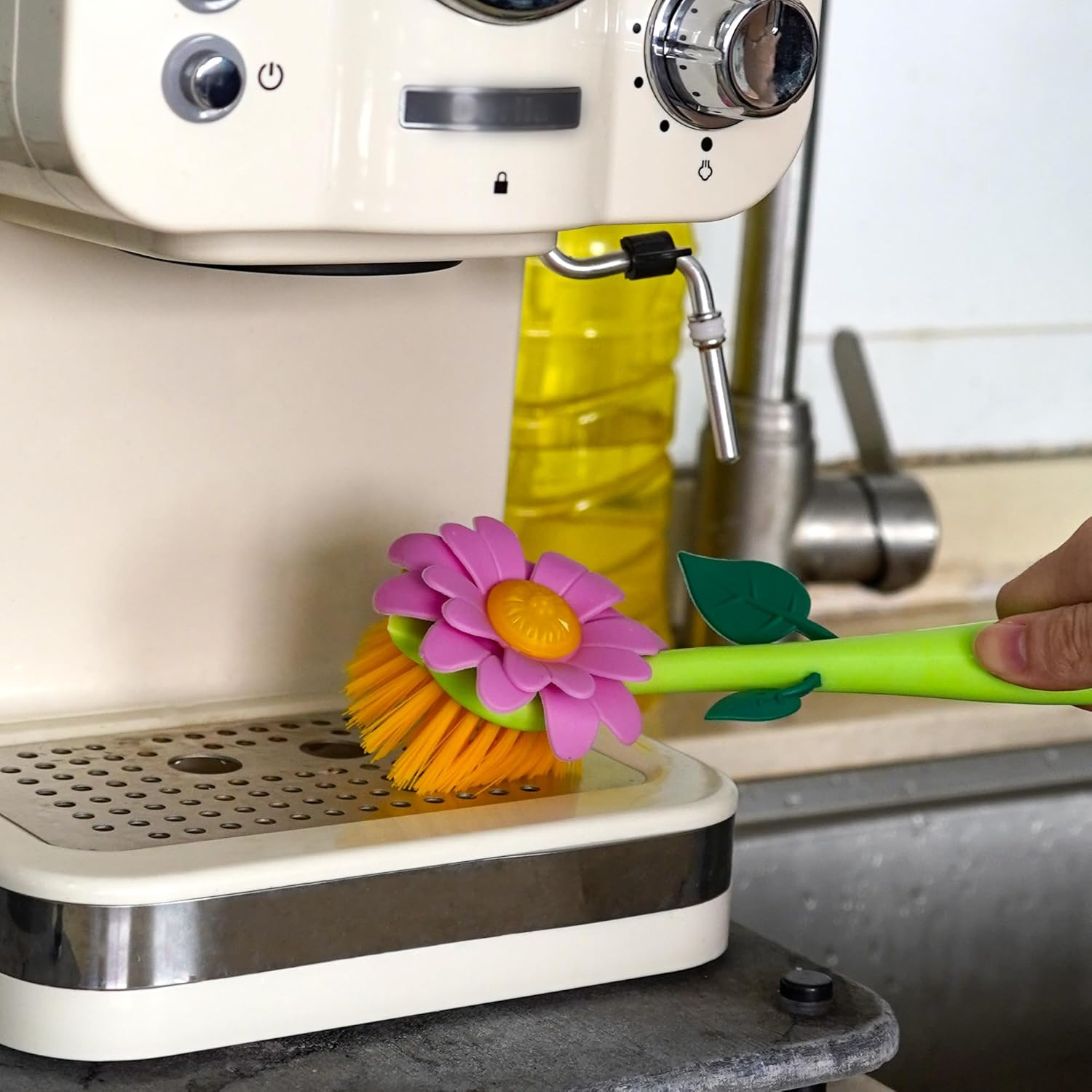 JANKOW Long Handle Flower Pot Brush, Florganic Dish Brush with Vase, Long Handle Dish Brush Kitchen, for Cleaning Pot Pan Sink Kitchen Supplies Decorative Vase (2 Pcs) (Purple/Pink) - Blue/Pink image number 5