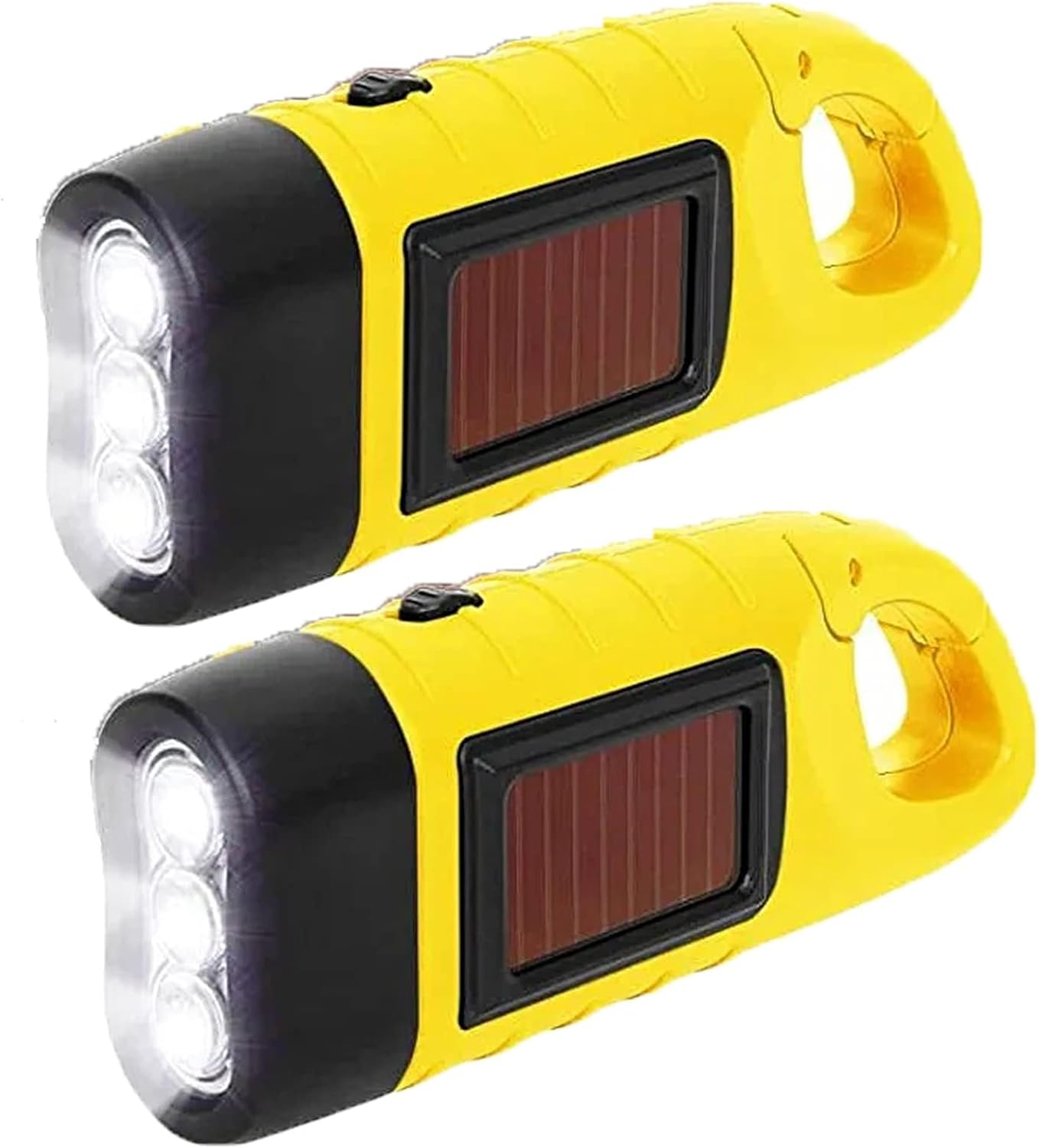 Hand Crank Torch, Rechargeable LED Flashlight 2Pcs Solar LED Flashlight Hand Crank Torch Waterproof Emergency Light Outdoor Portable Camping (2 Pieces, Yellow) image number 1