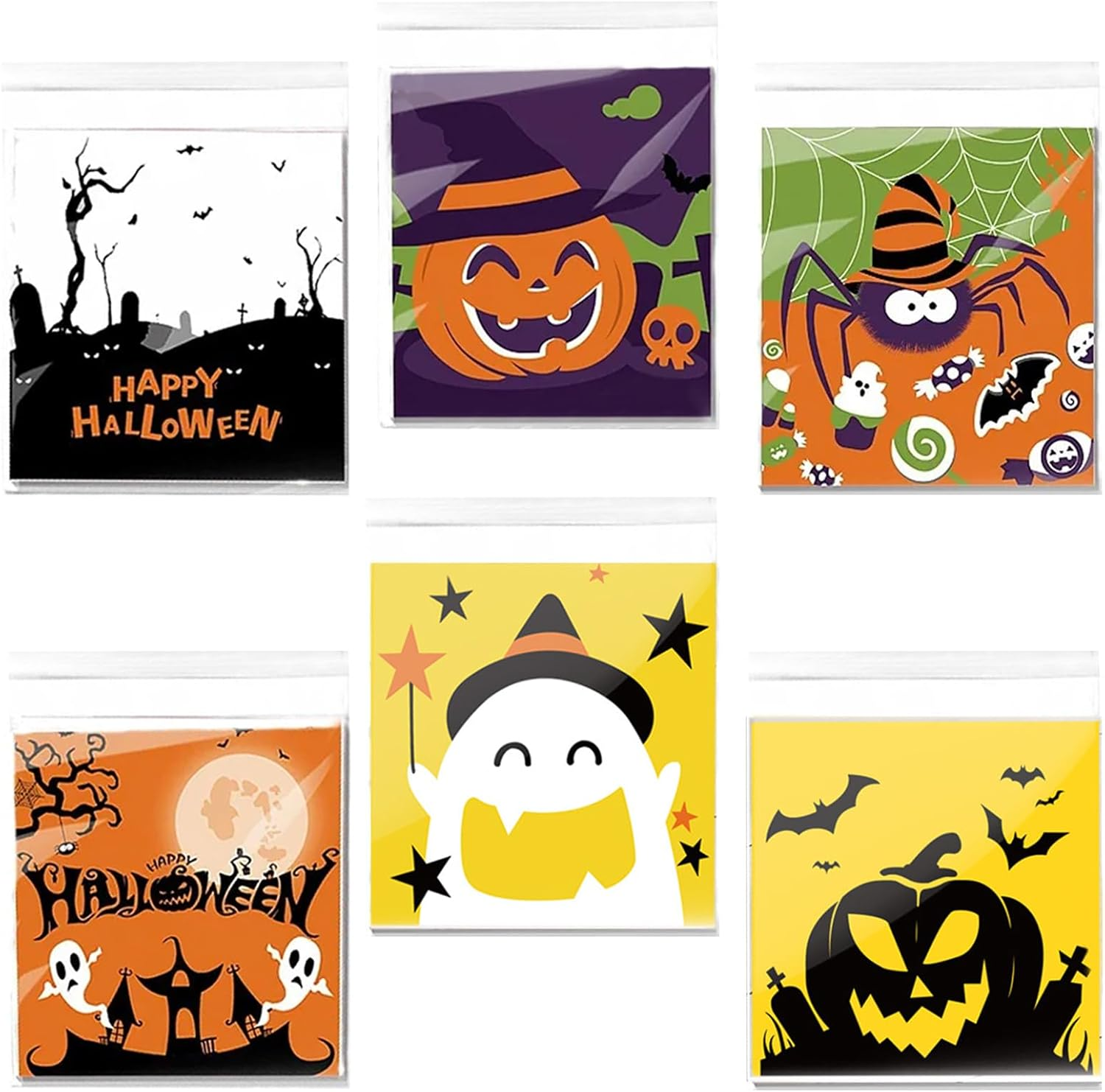 Halloween Candy Bags, 200 Pcs Self Adhesive Halloween Treat Bags Transparent Candy Cookie Bags Trick or Treat Cellophane Bags for Halloween Party Favors image number 4