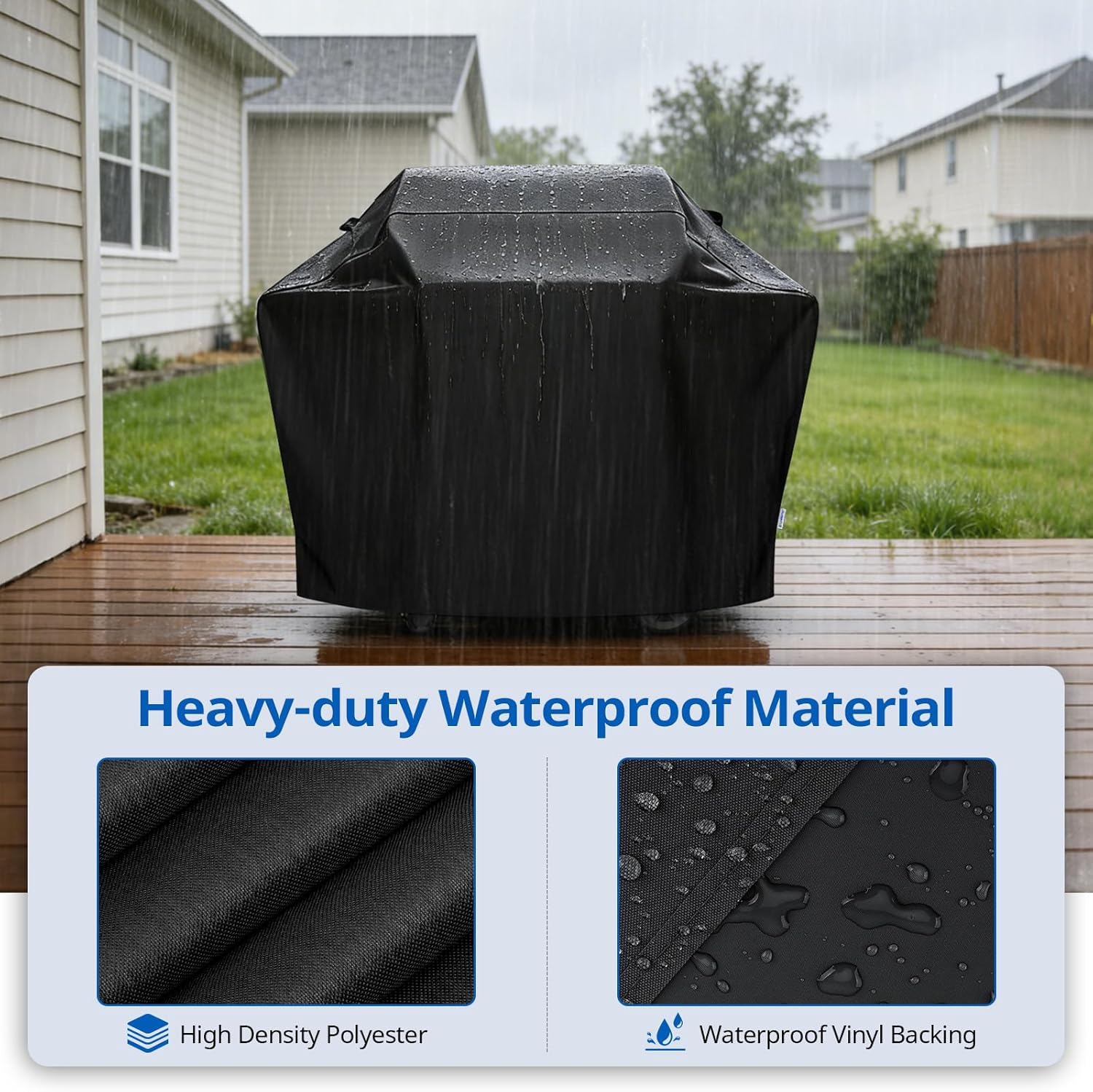 Sunpatio BBQ Grill Cover 60 Inch, Outdoor Heavy Duty Waterproof Barbecue Gas Grill Cover, UV and Fade Resistant, All Weather Protection for Weber Char-Broil Nexgrill Grills and More, Black image number 5