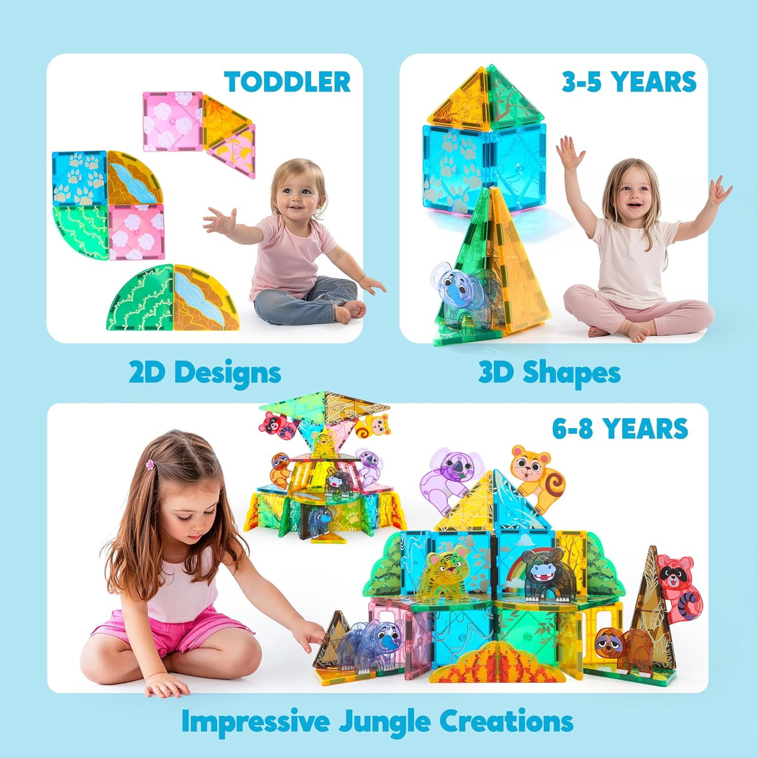 SYNCFUN Magnetic Building Tiles Jungle Animal Set for Kids, 50PCS Including 7 Cute Animals, Educational STEM Toy for Boys & Girls Ages 3-5 4-8, Christmas Birthday Party Toddlers image number 6