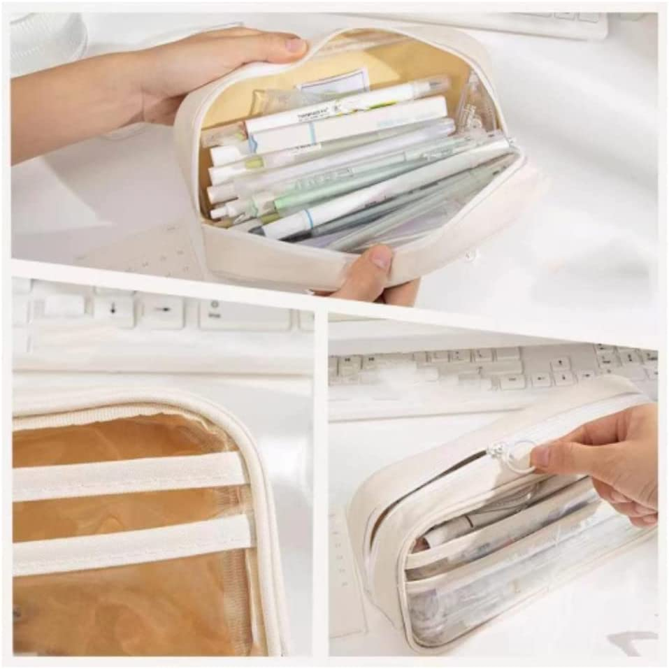 Pencil Case Pen Bag Pouch,Big Capacity Pencil Pen Case,Large Capacity Marker Pouch,Half-Transparent Cute Aesthetic School Supplies Stationary Makeup Bag for Traveling, Schooling image number 2