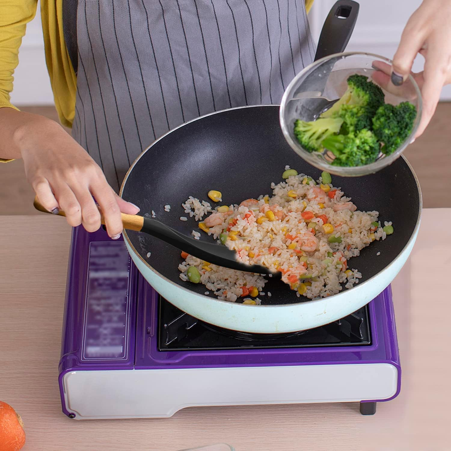 VOVOLY Cooking Spoon for Nonstick Cookwares, Silicone Spoon for Mixing, Scoop, and Scrape, Black image number 5