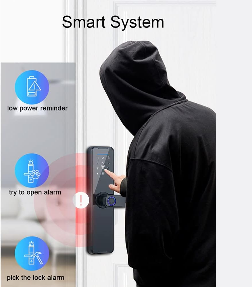 Mingzhe Tuya Smart Lock - Fingerprint Electronic Deadbolt with Handle and Keypad - Compatible with Tuya APP image number 5