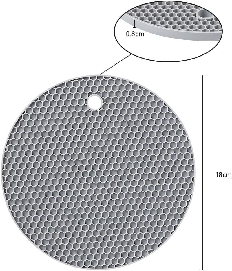 Premium Silicone Trivet Mat Set for Hot Pots & Pans &ndash; Black 4-Pack, Extra Thick 0.8Cm (18Cm Round), Heat Resistant Countertop & Table Protector, Multipurpose Non-Slip Hot Pads (Grey) image number 4