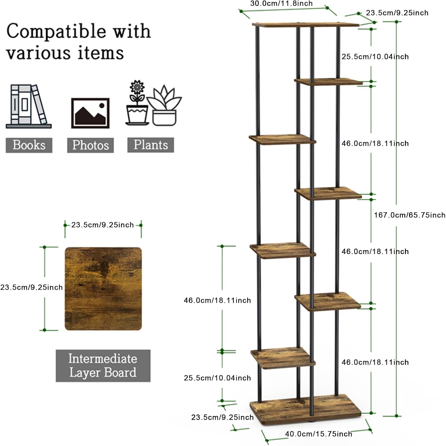 STEUGO Tall Plant Stand Indoor Plant Stands Wood Outdoor Tiered Plant Shelf for Multiple Plants，8 Tier 9 Potted Indoor Plant Shelf ,Suitable for Garden Corner Balcony Living Room（Black） image number 1