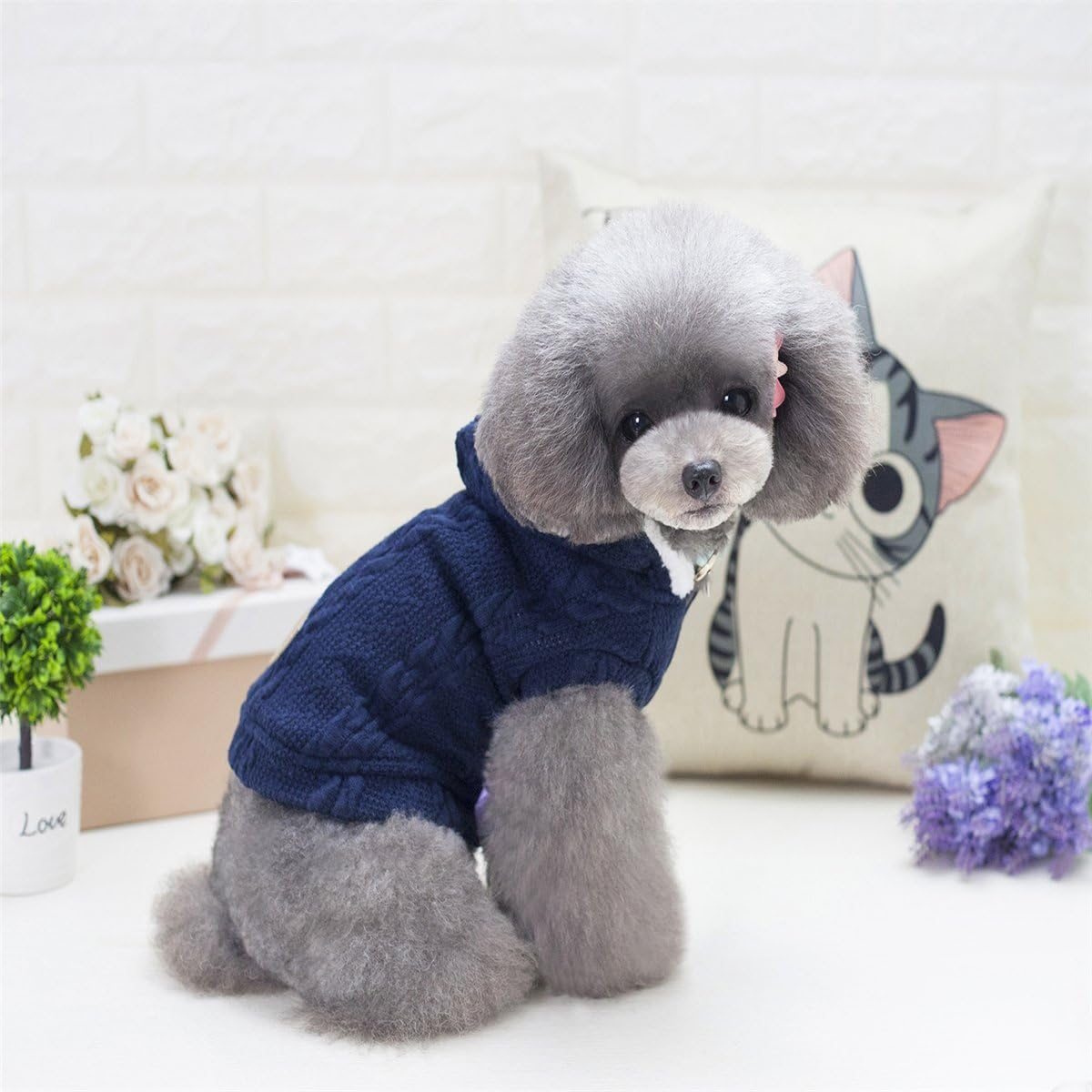 Dog Sweater, Bwealth 2 Layers Fleece Lined Warm Dog Clothes - Classic Knitted Winter Small Dog Jumper Coat - Pet Apparel Jacket Dog Sweaters for Small Dogs Cats Puppy Boy Girl (Medium, Dark Blue) image number 7
