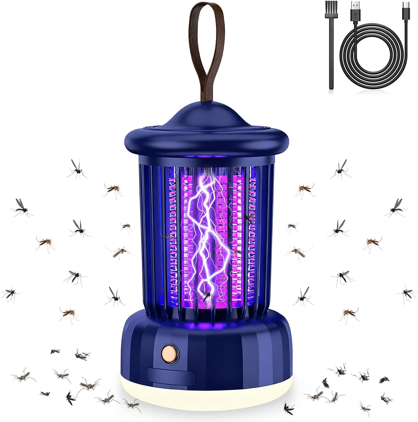 Yakiter Mosquito Killer Lamp, 2 in 1 Rechargeable Electric Bug Zapper, UV Fly Killer with Night Light, Insect Fly Zapper for Home, Standing or Hanging Outdoor/Indoor (Blue) image number 4