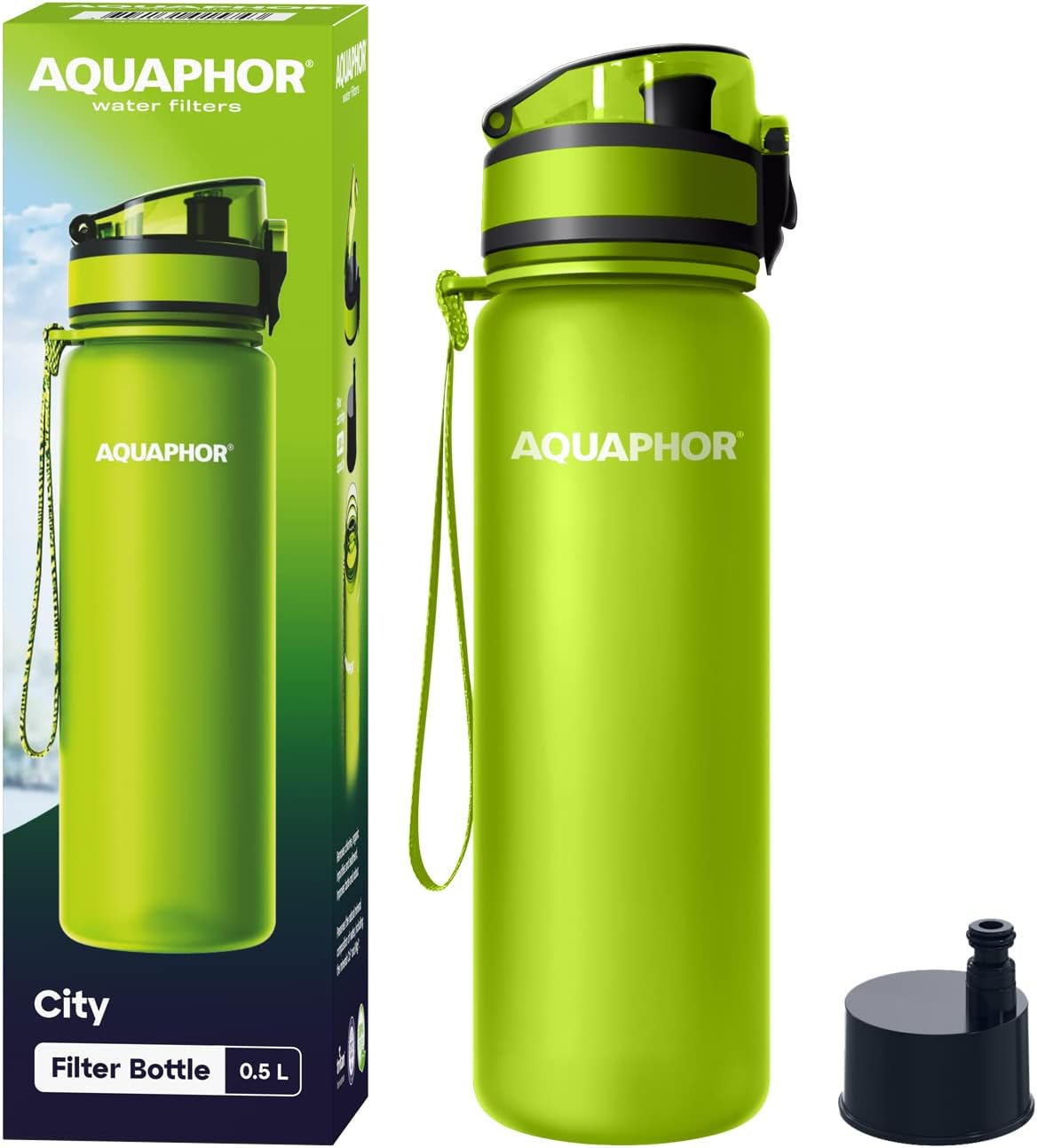 AQUAPHOR City Bottle 500Ml Blue | Travel Water Bottle with Activated Carbon Filter | Filters Chlorine & Impurities | Made of Tritan & Bpa-Free | Stay Hydrated on the Go!