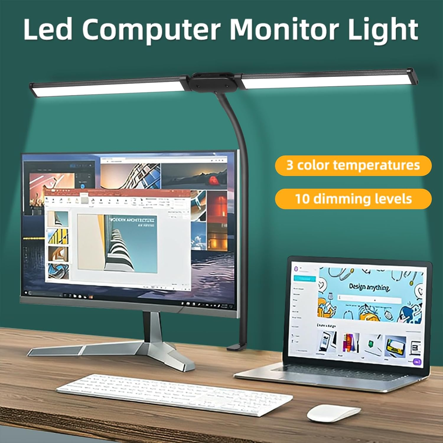 SILAMPDI Desk Lamp 24W LED Desk Light for Home Office Double Head with USB Charging Port, Eye-Caring Foldable Touch Control Reading Lamp with 3 Color Modes & 10 Brightness Levels Dimmable