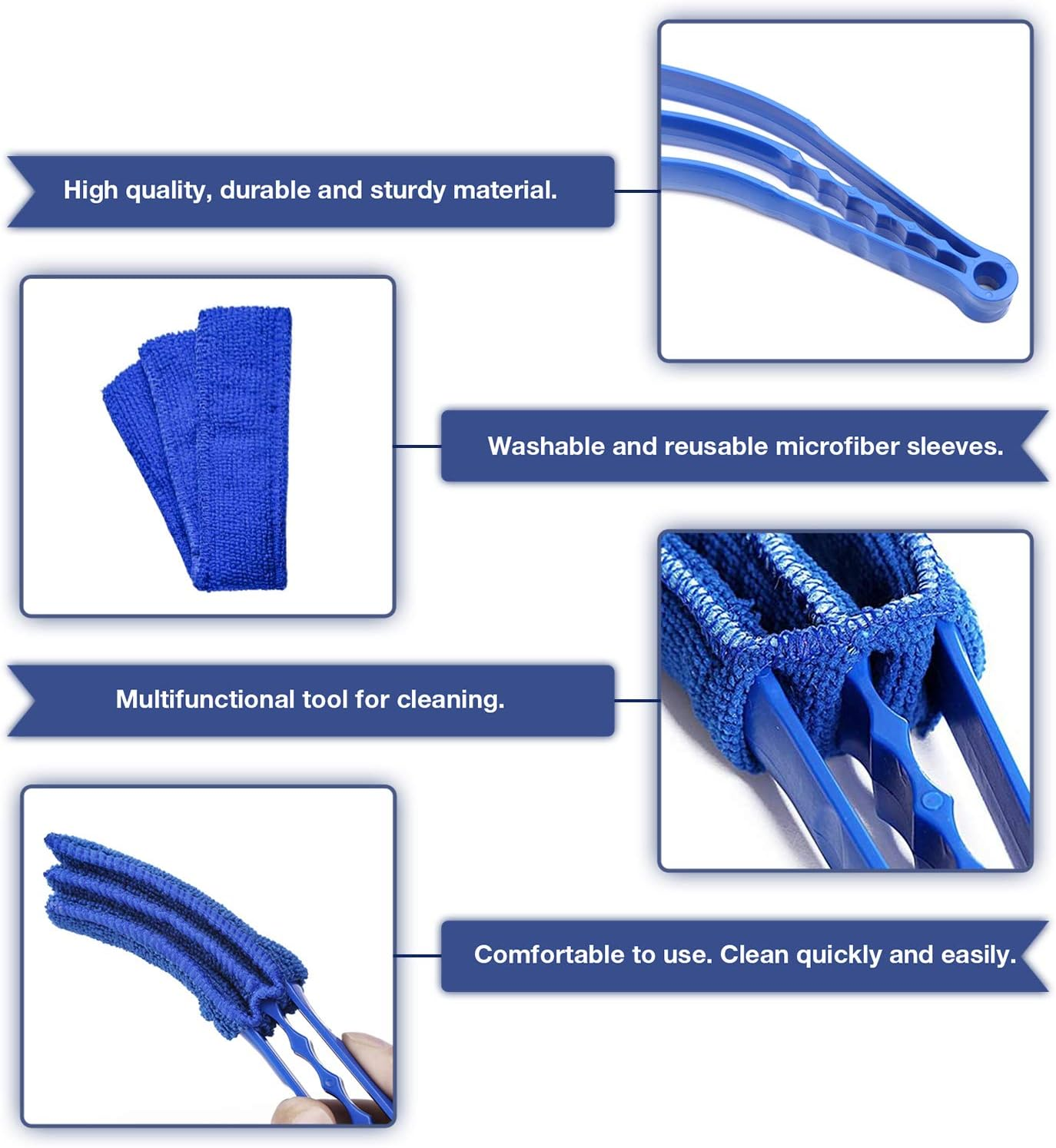 Procest 2 Pack Window Blind Cleaner Duster Tool with 6 Each Microfiber Sleeves, Blind Cleaner Tools for Window Blinds, Jalousie Shutter, Air Conditioner image number 6