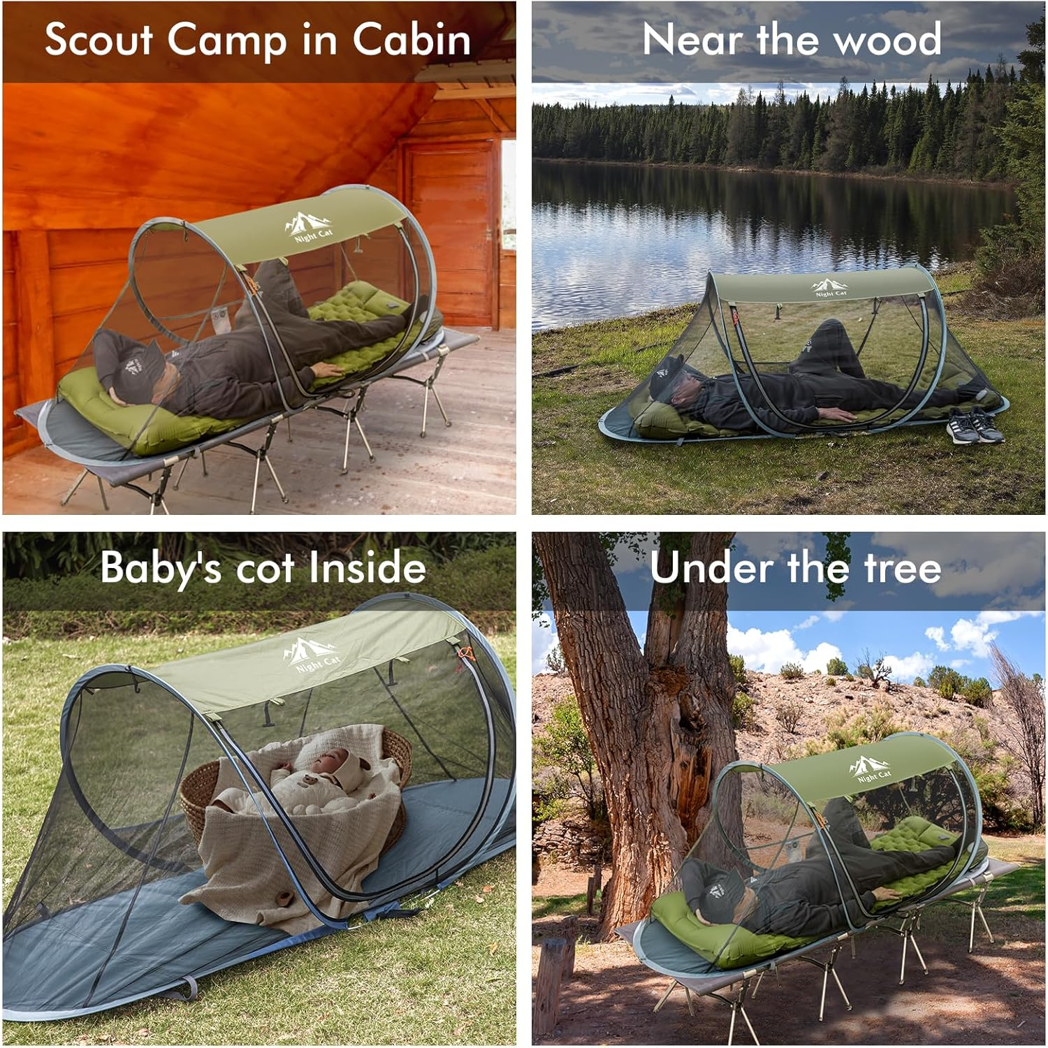 Night Cat Pop-Up Mosquito Tent: 1 Person Camping Tent with Bug Screen Net Adults Kids Fits with Camping Cot (Exclueded) image number 1