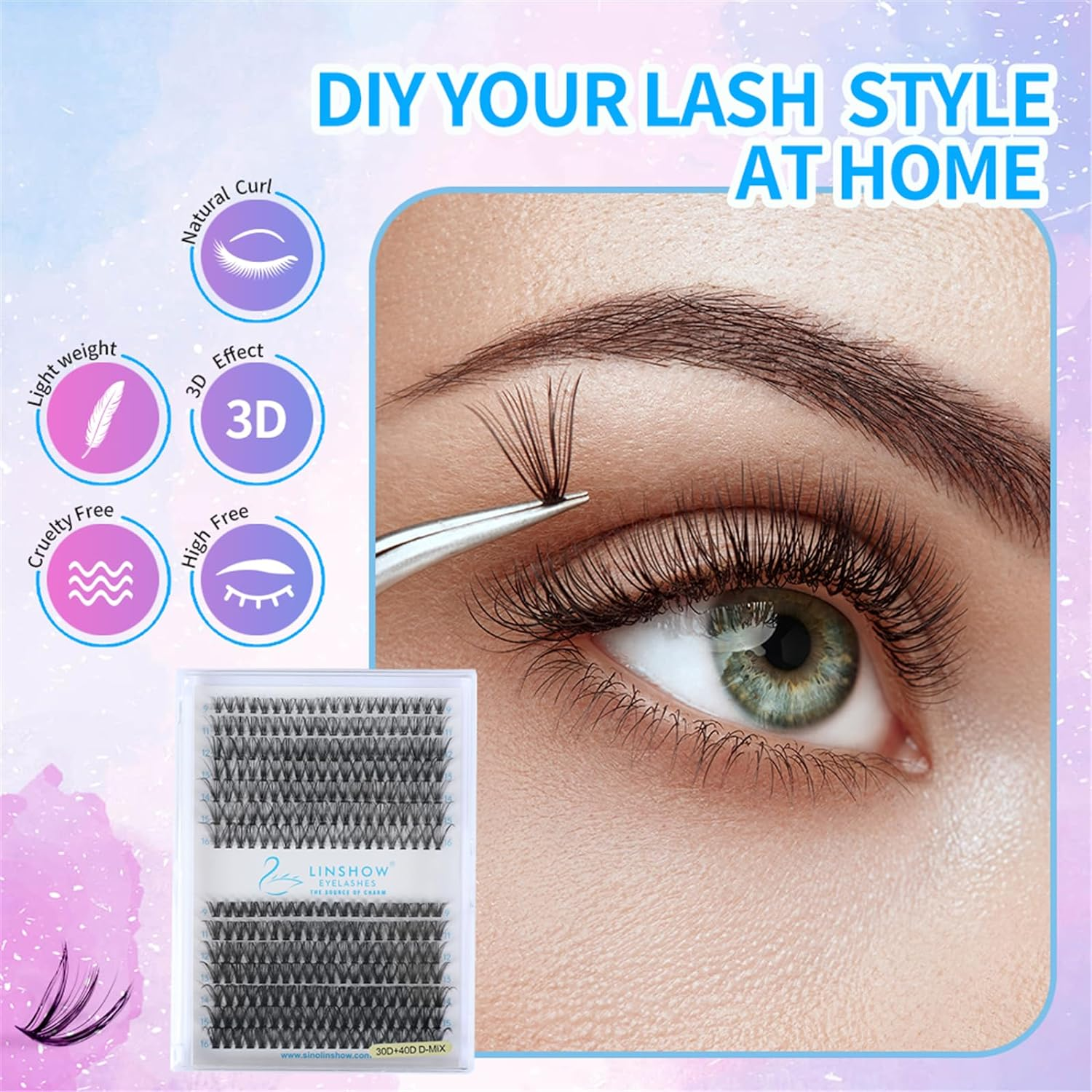 Cluster False Eyelashes 280Pcs 30/40D Mix9-16Mm D Curl DIY Individual Lashes Russia Volume Soft Natural Lashes (D Curl) image number 6