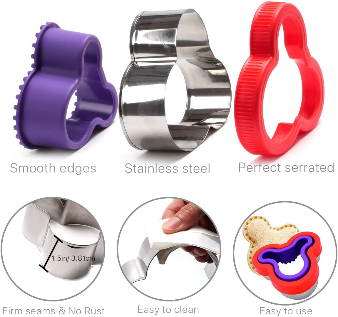 20Pcs Sandwich Cutter and Sealer Set for Kids, Stainless Steel Uncrustable Sandwich Maker Decruster Cookie Cutters Fruit Vegetable Cutter for Boys Girls Adult Lunch Bento Box with Heart Square Mouse Dinosaur Star Circle Shapes, Etc image number 5