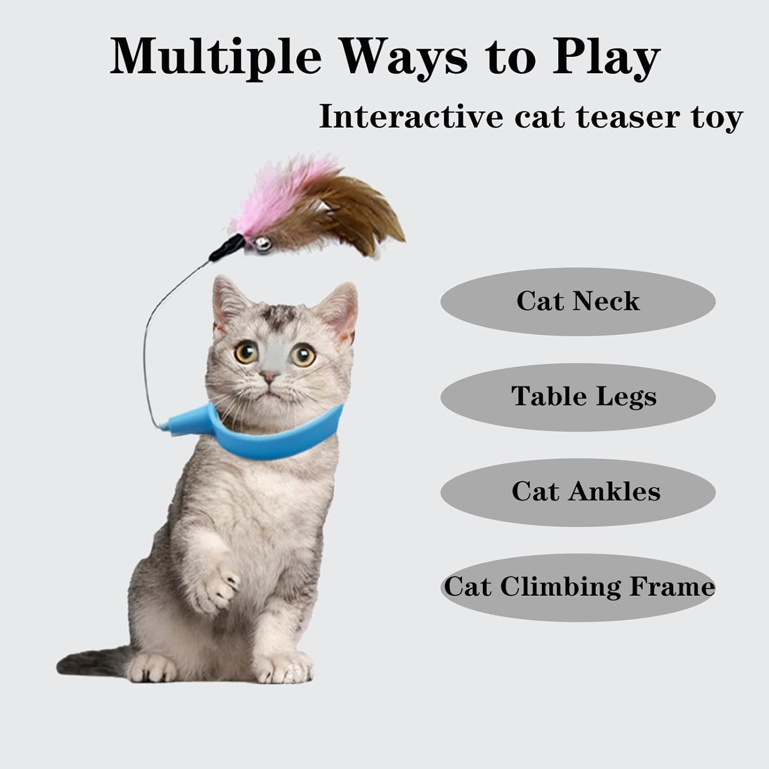 Oiuyamn Cat Collar Toys with Feathers, 2 Silicone Feather Cat Tease Sticks, Cat Wand/Cat Stick Toys with Bells, Indoor Cat Interactive Play Toys image number 4