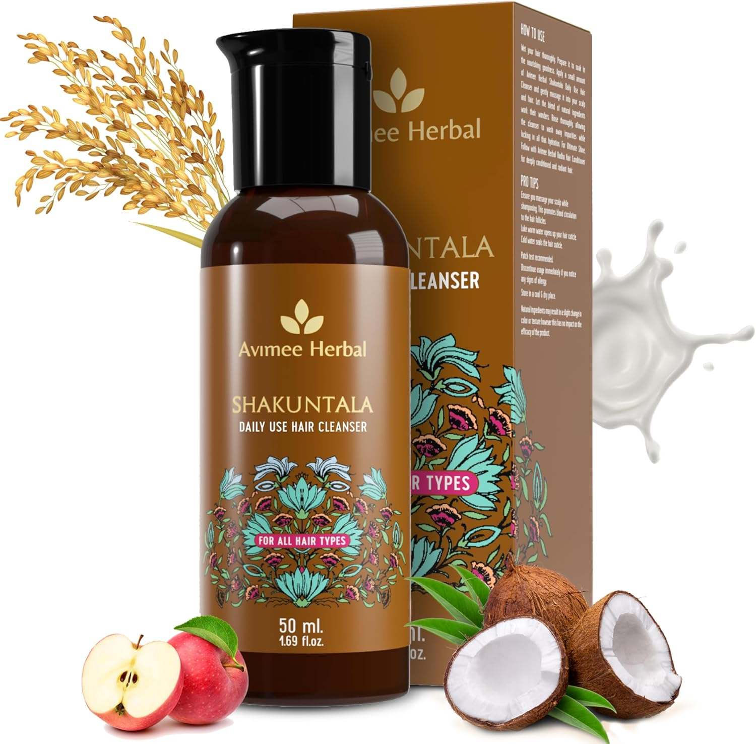 AVIMEE Herbalshakuntala Hair Cleanser anti Dandruff Shampoo | 50Ml | for Silky, Shiny & Smooth Hair | with Aloe Vera, Apple Cider, Rice & Keratin Protein image number 3