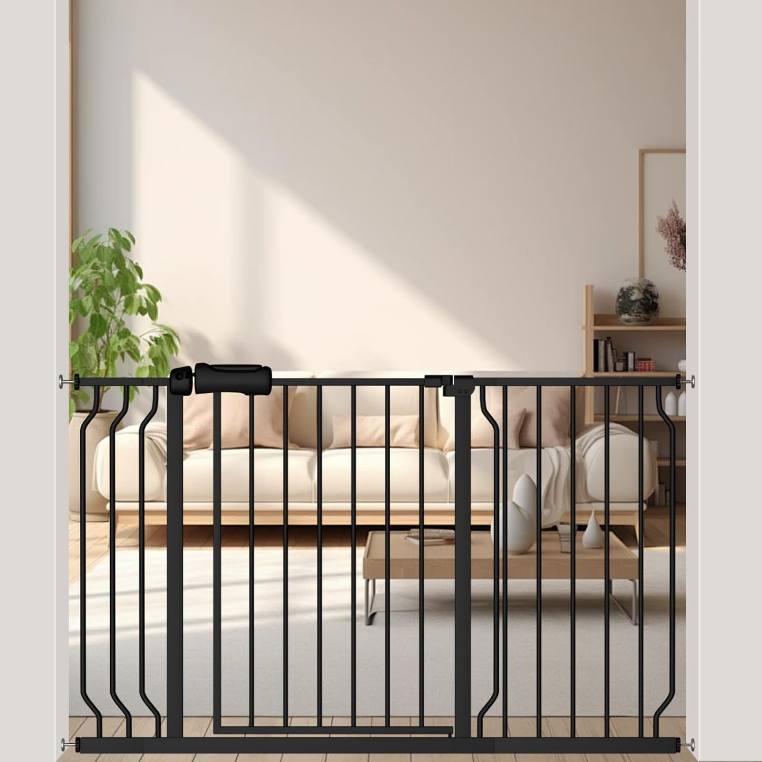 DEARBB Wide Baby Gate 110 to 134Cm Wide,78Cm Tall Walk Thru Pressure Mount Dog Gate with Small Pet Door,Double Lock Auto Close, for Stairs and House Doorway Kitchen image number 7