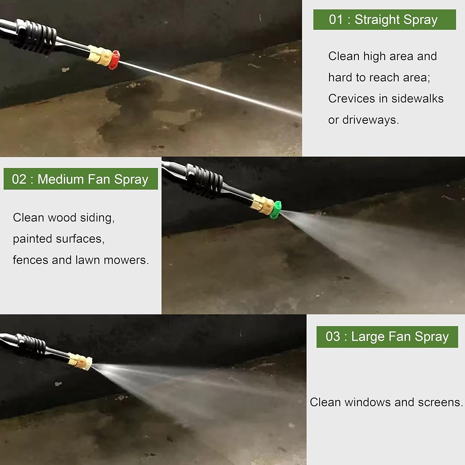 Pressure Washer Nozzle Set, 7 Pack, 5 Degrees (0&deg;, 15&deg;, 25&deg;, 40&deg;, 65&deg;) & 2 Soap/Rinse Nozzles, 1/4 Inch Quick Connect, Stainless Steel, Brass & Plastic, up to 4000 PSI image number 6