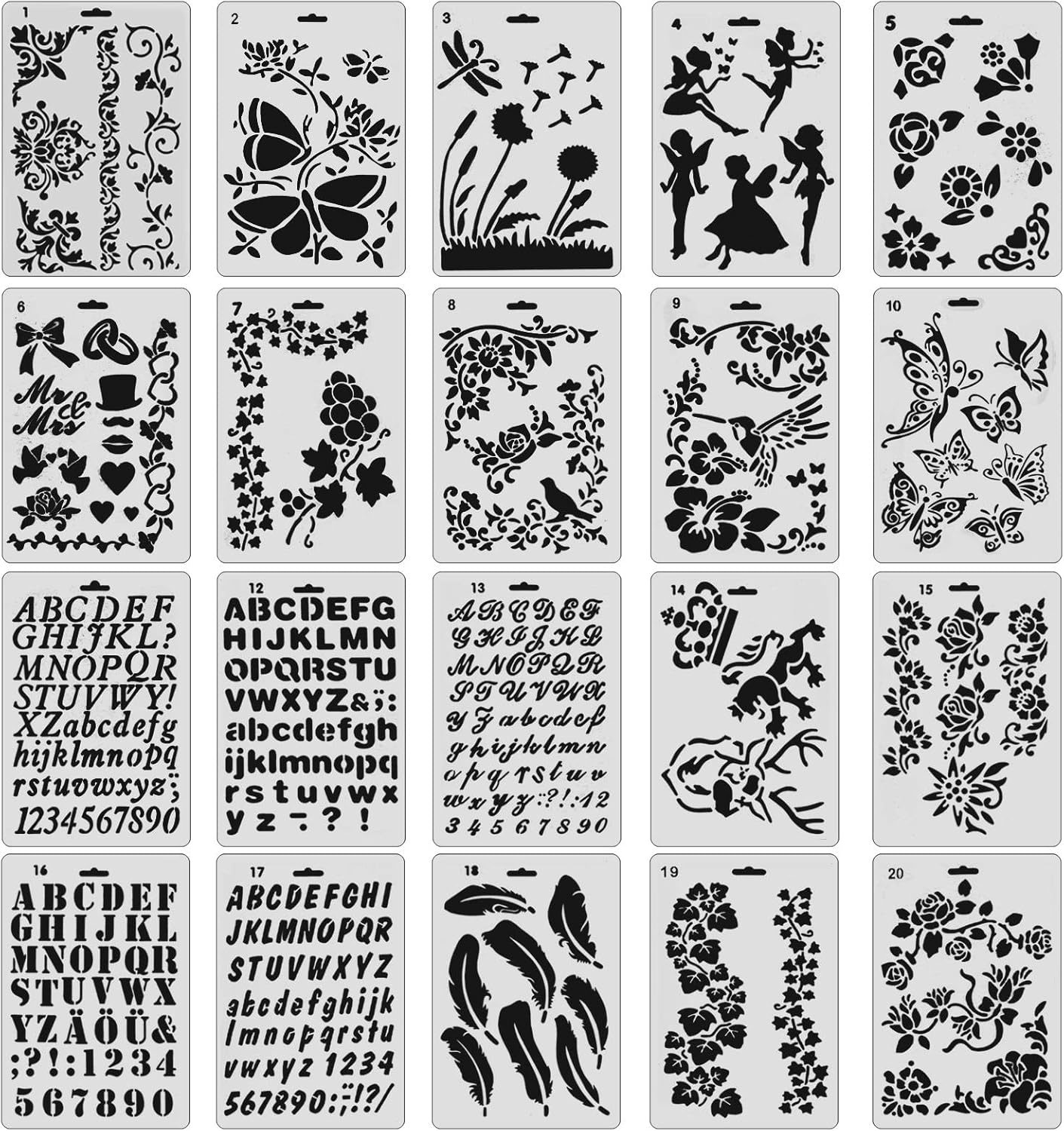 Emsea 20Pcs Flower Stencil for Painting Drawing Templates Flower Butterfly Floral Templates Reusable Painting Stencils for Drawing on Wood Canvas Floor Wall Home Decor image number 4