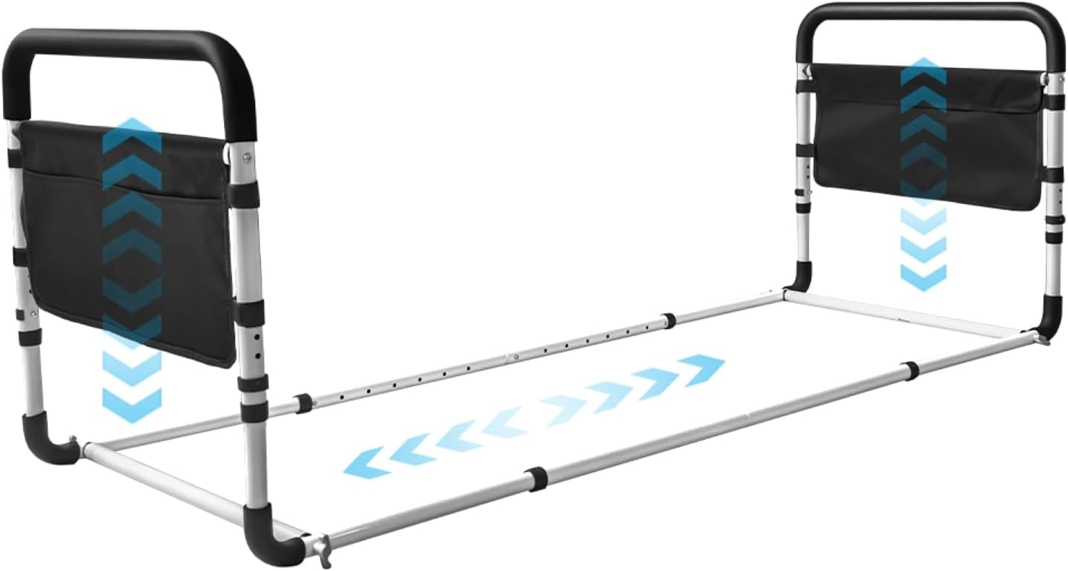 Bed Rail for Elderly Adults,Adjustable Bed Rail Supports,With 2 Storage Pocket,Supports up to 300 Lb,For Elderly Adults, Fits Queen, Full & Twin Beds.