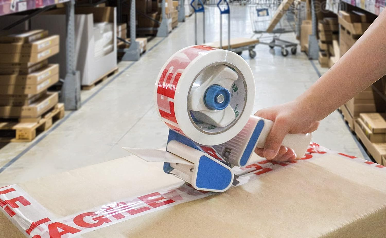 Fragile Tape Carton Box Packing Tape for Handle with Care Sealing and Shipping, White & Red, 6 Rolls 48Mm X 75M per Roll, BOMEI PACK