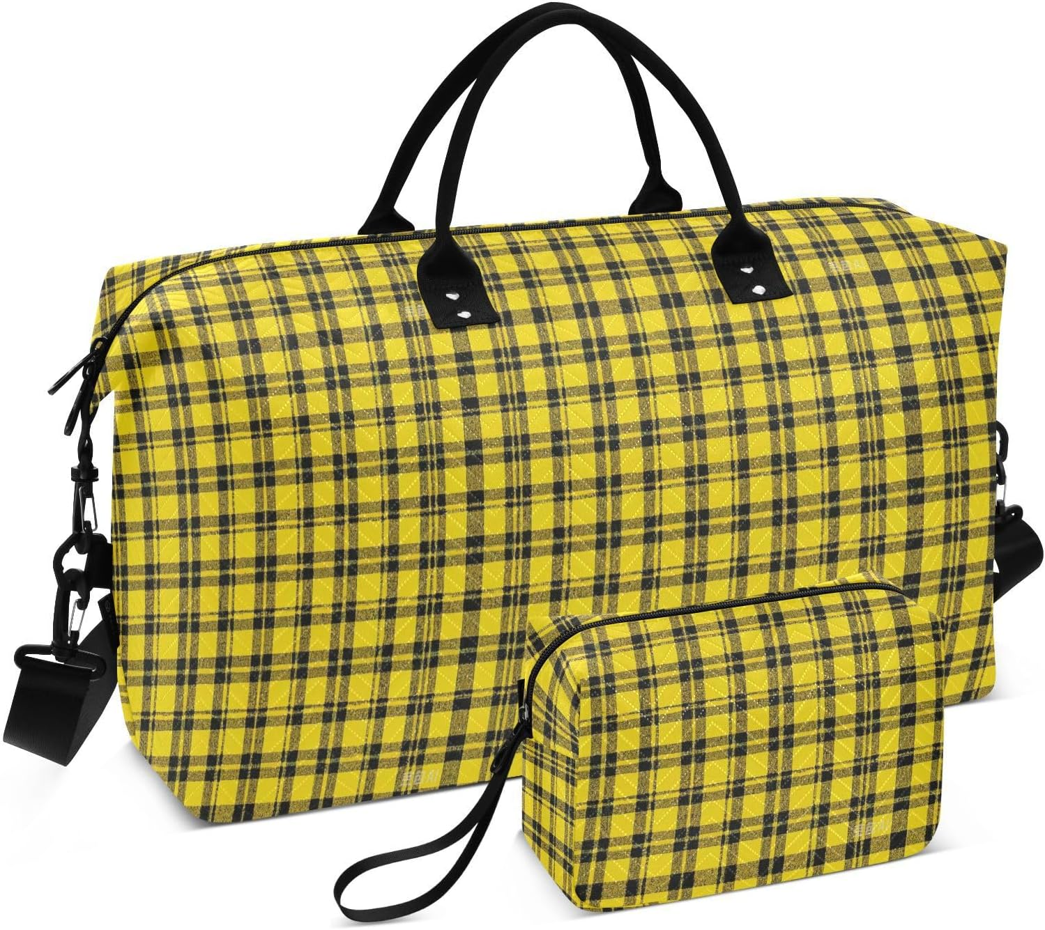 Large Bag Travel Weekender Gear Bag Gym Bag with Adjustable Strap for Airplane Traveling Large Capacity, Yellow Buffalo Plaid Checked image number 1