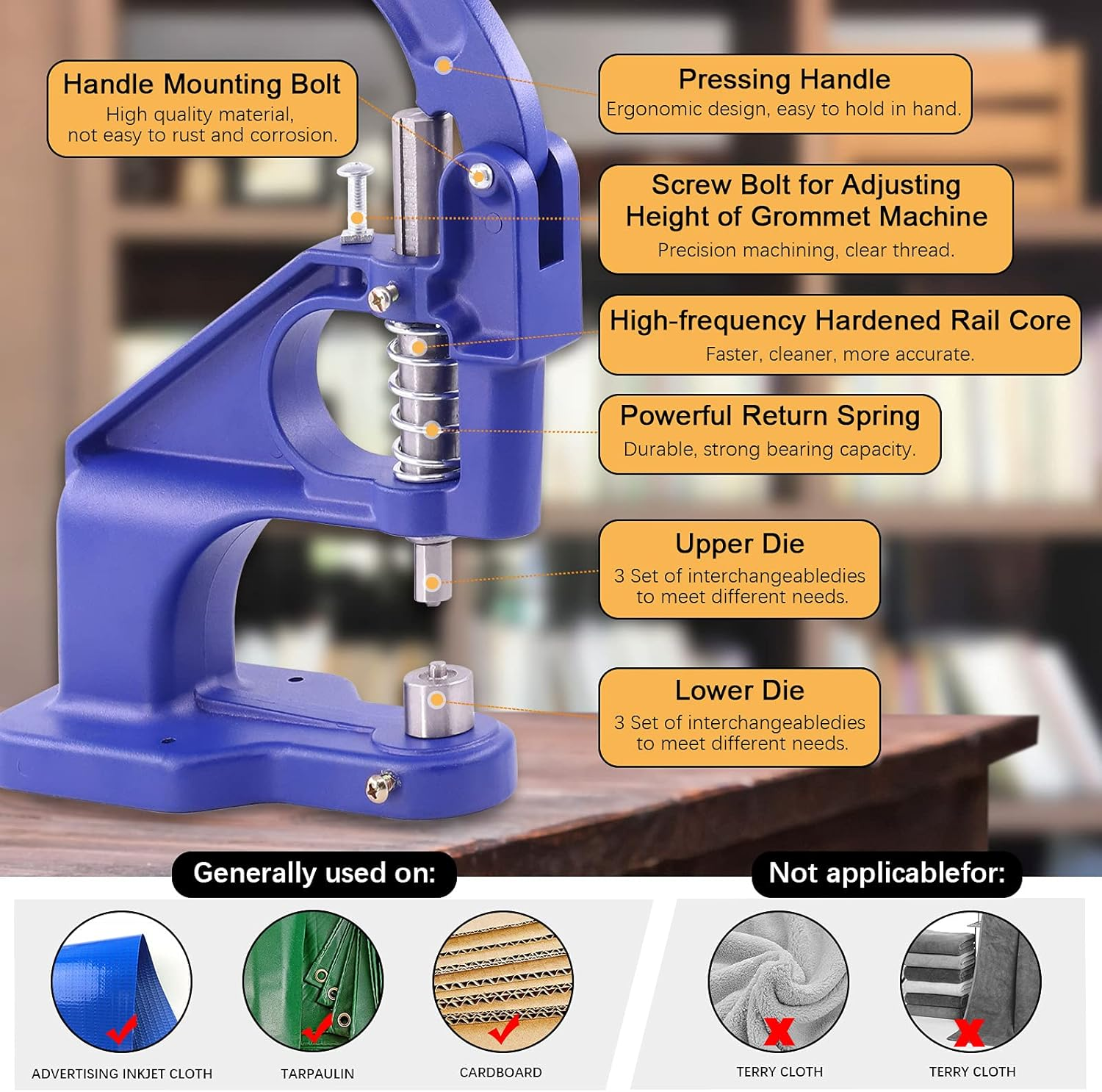 Rustark 3007Pcs Hand Press Grommet Machine 3 Dies Heavy Duty Eyelet Hole Punch Tool Kit W 3000Pcs Grommets Eyelets, 3Pcs Installing Tools Rivet Press Setter for Curtains Bag Belt Jeans Shoes, 0#2#4