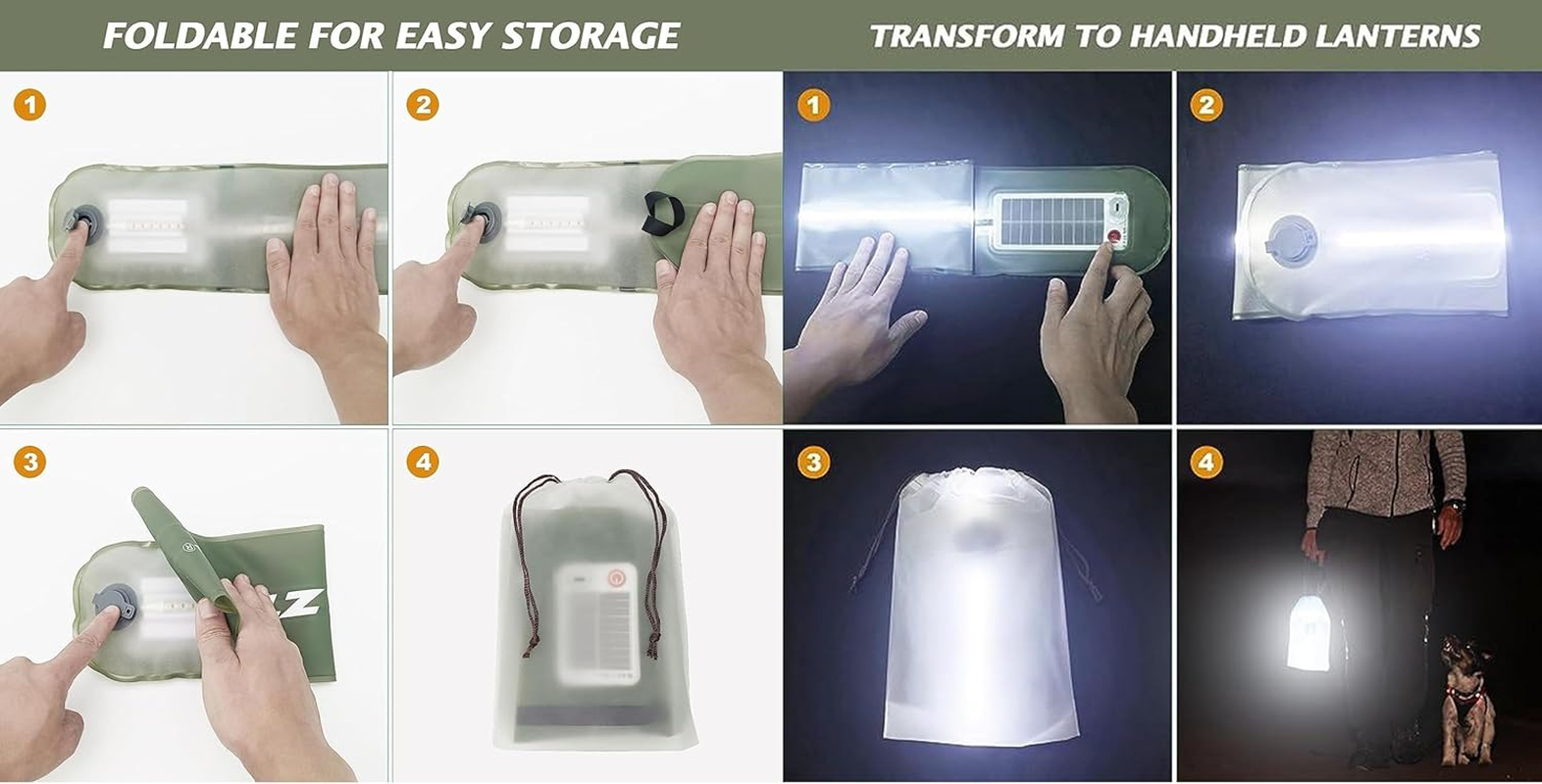 Inflatable Solar Tube Lantern &ndash; Solar and USB Rechargeable, 4 Lighting Modes, IP66 Waterproof Light Bar with Power Bank, Portable Tent Light for Outdoor Camping, Hiking and Emergency Use Indoor image number 3