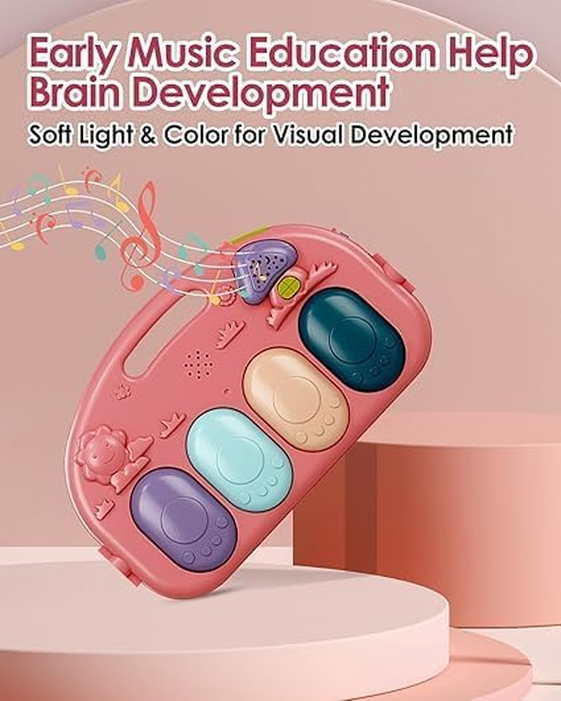 Veraste Baby Play Mat Baby Gym,Funny Play Piano Tummy Time Baby Activity Mat with 5 Infant Sensory Baby Toys, Music and Lights Boy & Girl Gifts for Newborn Baby 0 to 3 6 9 12 Months (Pink) image number 5