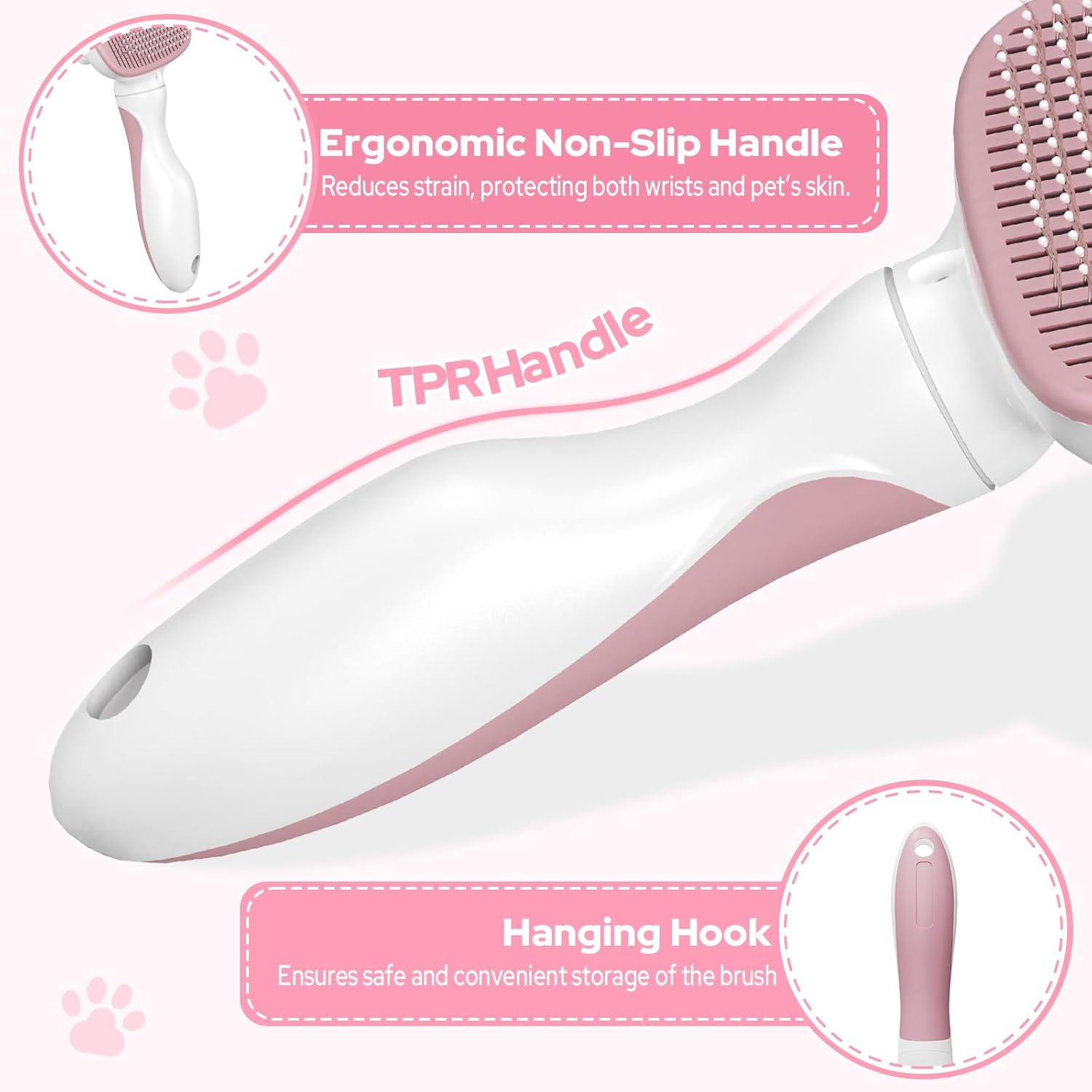 Zivacate Cat Brush Dog Brush, Self-Cleaning Slicker Brush, Dog Comb Fur Brush Dog Gently Removes Undercoat, Massage Grooming Brush for Medium and Long Hair Dogs Cats - Pink/White image number 1
