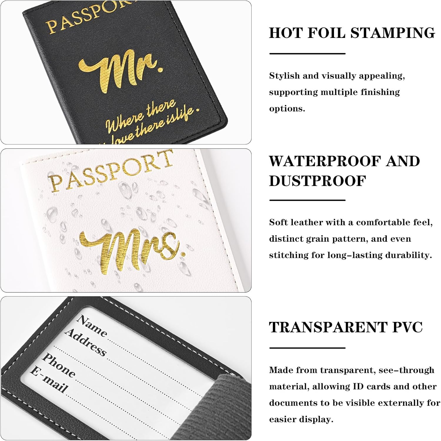 Travel Essentials,Mr and Mrs Luggage Tags & Passport Holders Set, Bridal Shower Gifts for Bride - Honeymoon Travel Essentials, Wedding Gifts for Couples 2025, Vacation Must Haves