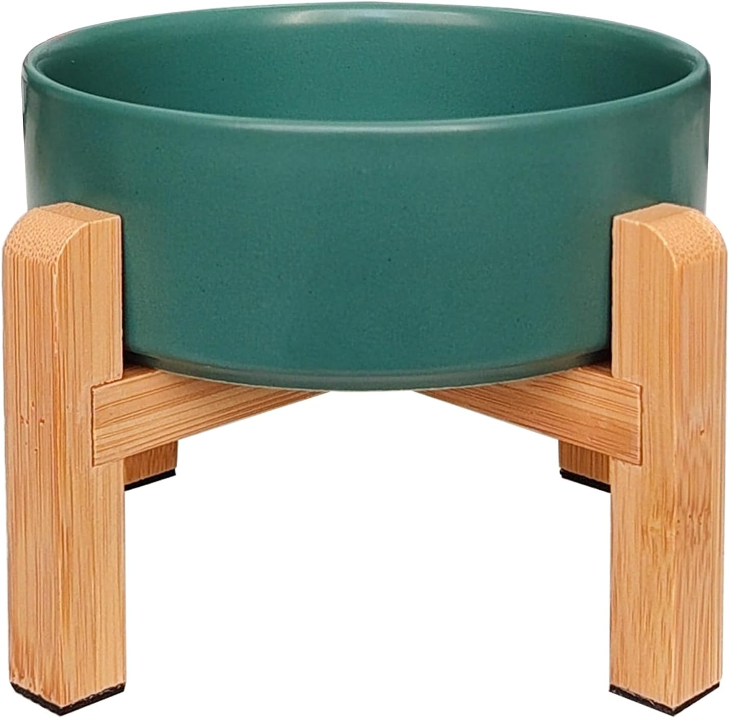 Elevated Ceramic Dog Bowl - PRENDIEEN Raised Dog Bowls with Non-Slip Bamboo Stand - Dog Food and Water Bowl - Dog Feeding Bowls - Pet Dishes for Cats and Small Dogs - 16 OZ - 480 ML (Green, Small)
