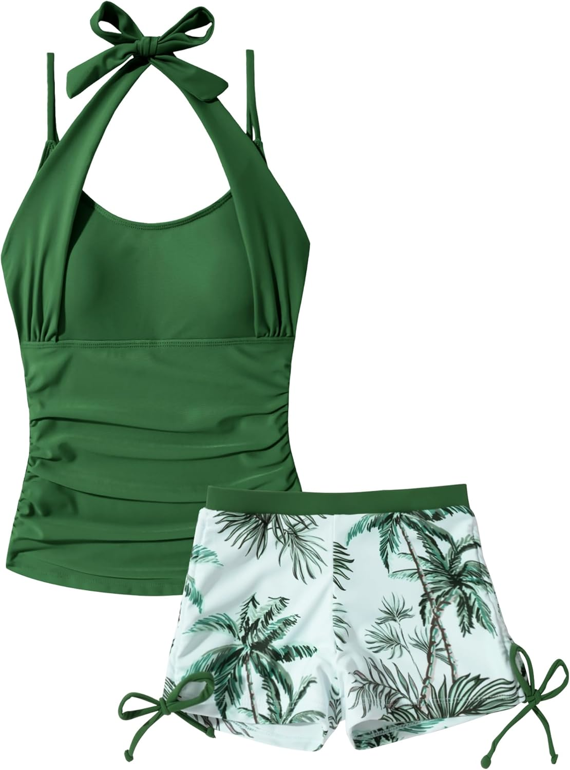 KEOYA Girls 2 Piece Tankini Swimsuit with Straps Printed Swimming Shorts Kids Teenager Swimwear