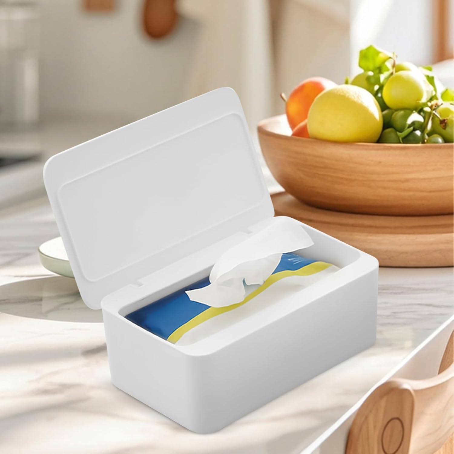 Wipe Dispenser | Baby Wipe Container,Reusable Tissue Paper Storage Case for Desk, Restaurant, Living Room, Toilet, Nursery, Bathroom, Bedroom, Counter, Home - White image number 2