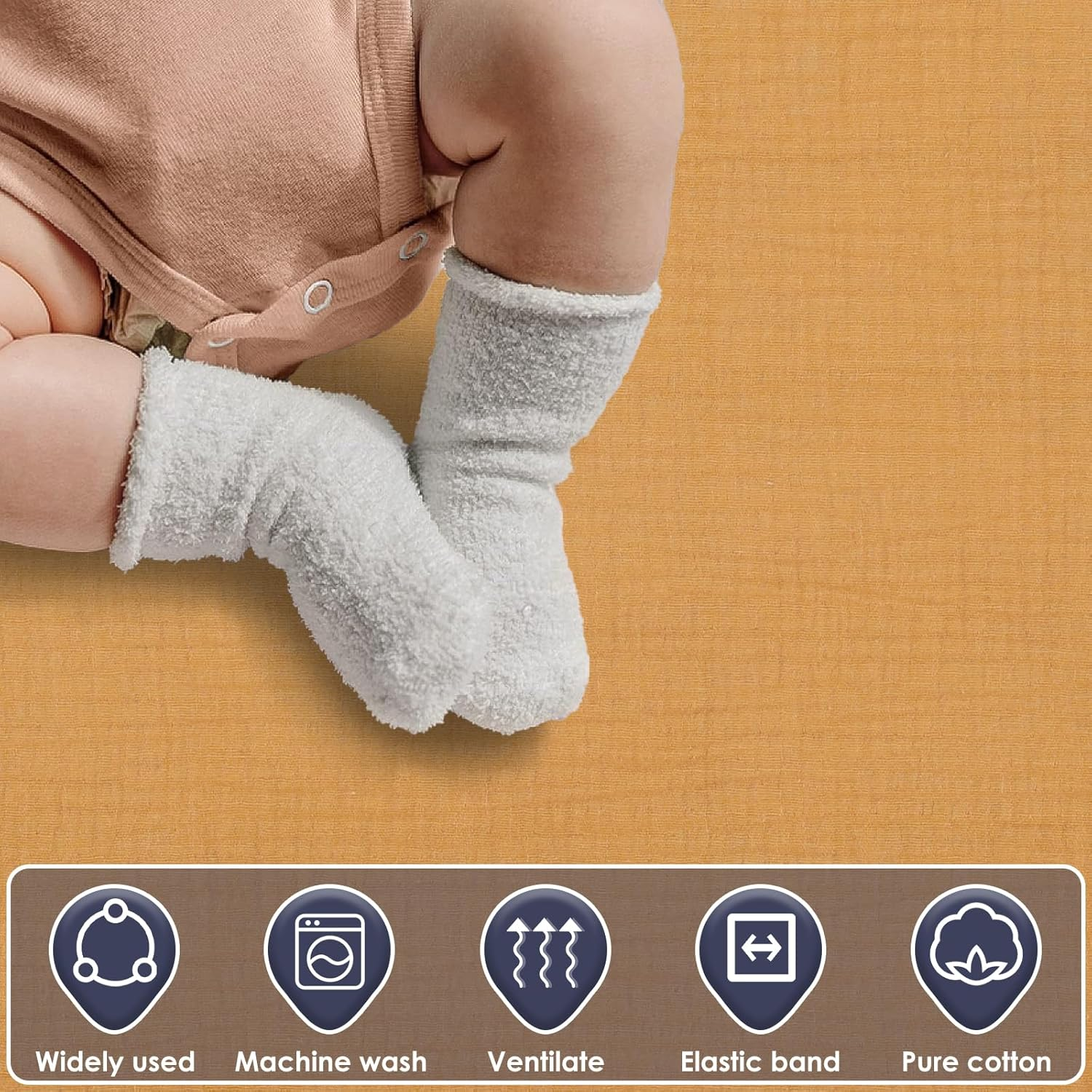 2Pcs Changing Pad Cover, Cotton Diaper Changing Pad Cover with Elasticated Straps, Soft Breathable Changing Pad Sheets Cover, Diaper Changing Pad Cover Suitable for Girls and Boys - Apricot Caramel Color image number 5