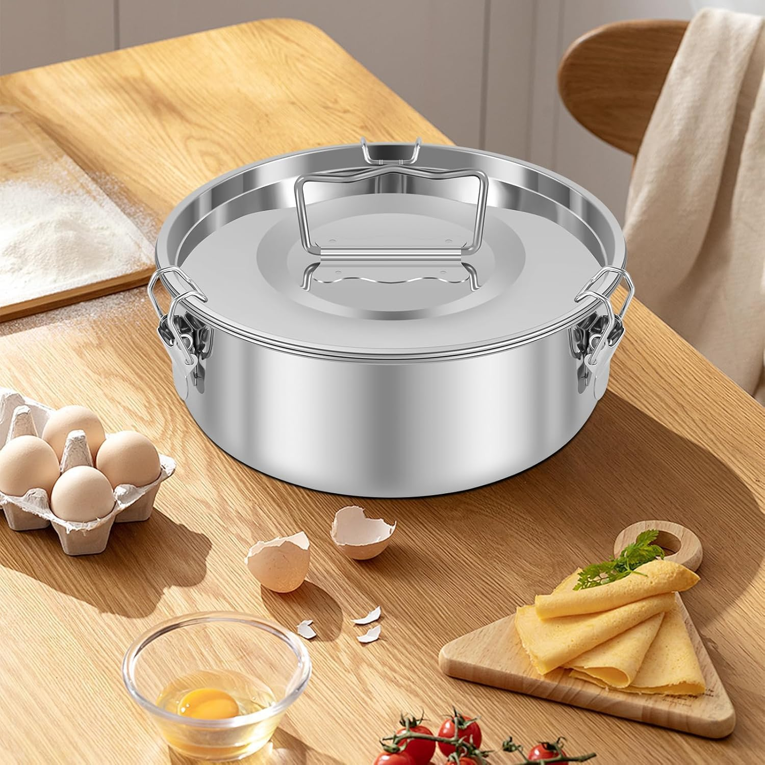 HOLADAWN 304 Stainless Steel Flan Pan with Lid, 1.5L Molde Para Flan & Baking Dish for Cheesecake, Cr&egrave;me Caramel & Pudding (Steam Rack, Spatula) image number 2