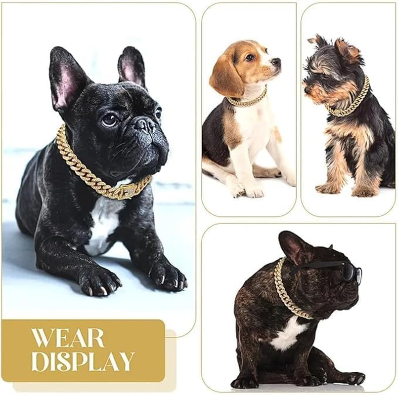 Diamond Cuban Link Dog Collar,15Mm Wide Metal Necklace with Crystal Accents,Adjustable Gold Chain Collar for Small, Medium, and Large Dogs and Cats(16 Inch) image number 4