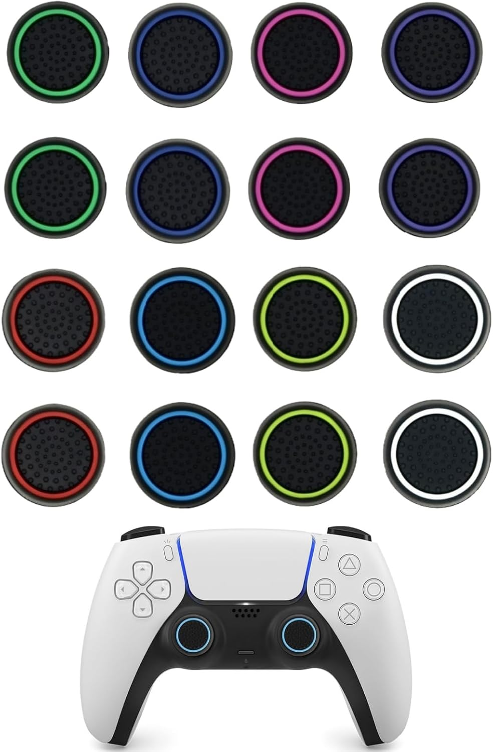 16 Pcs Silicone Thumb Grips, Performance Joystick Caps, Controller Thumbstick Cover Replacement for Game Controllers with Ps5 & Ps4, Xbox, Steam Deck Etc（8-Color） image number 1