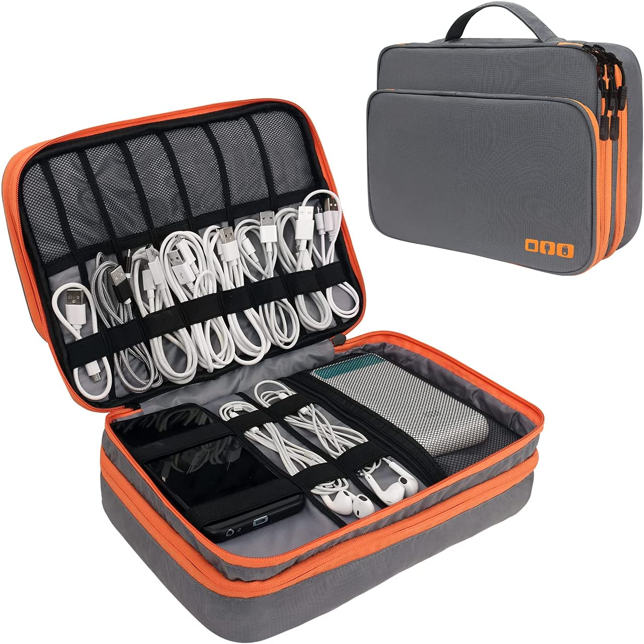 Travel Cable Organizer Bag, 3 Layer X-Large Capacity Electronics Accessories Cord Storage Case Bag for Cables, SD Card,Chargers, Power Bank, Cellphone,Tablet, Black, X-Large